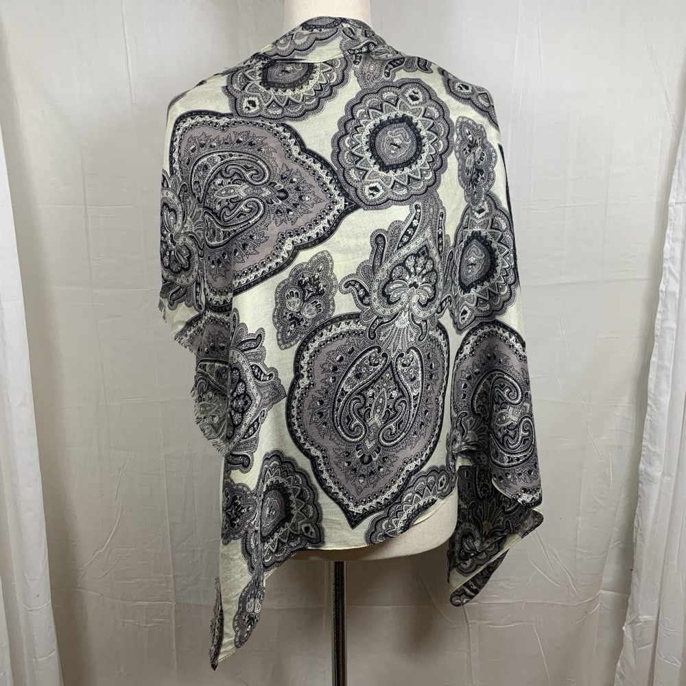 J.‎ Crew 100% Viscose Paisley Oversized Scarf Wrap Ivory Lilac Black Gray Mauve